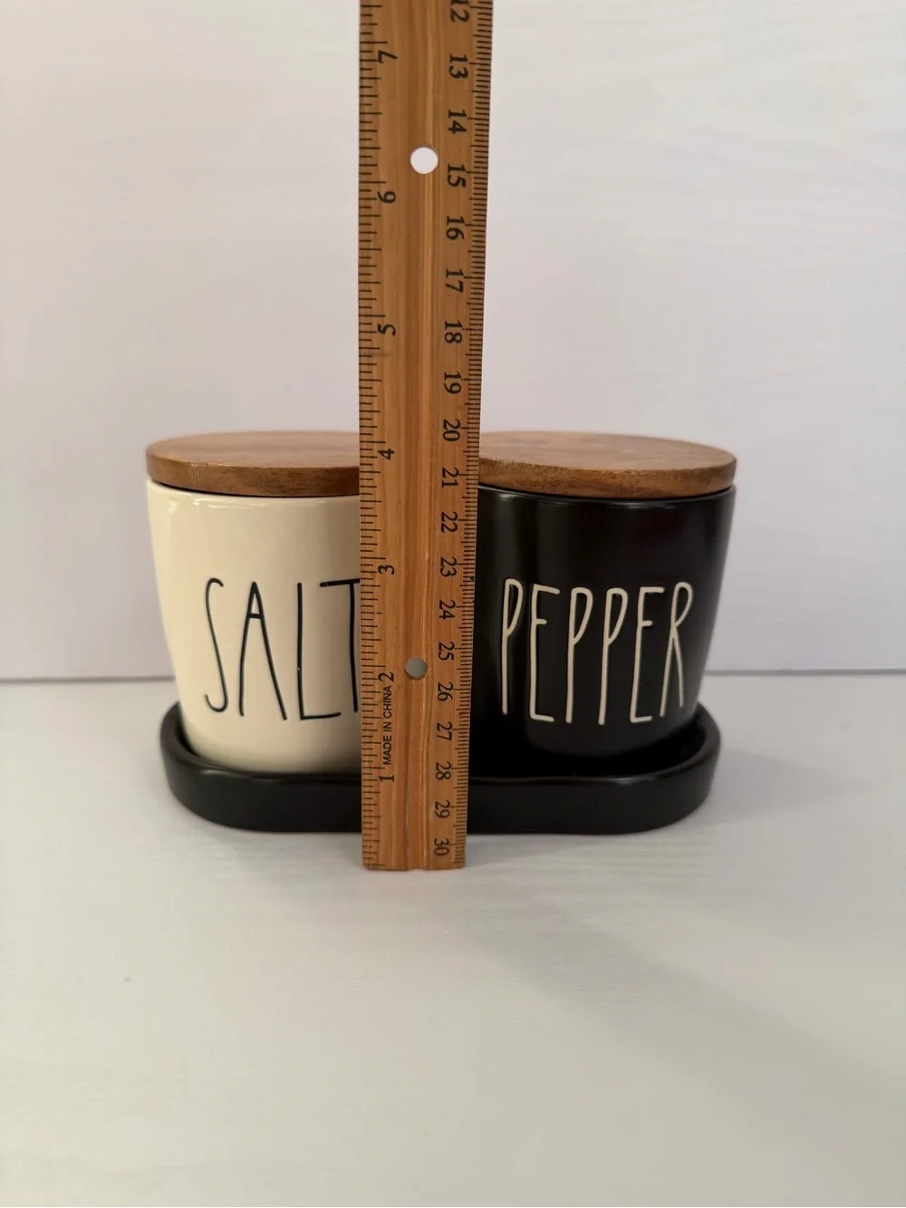 Rae Dunn Salt & Pepper Cellars Set with Wooden Lids - Black and Cream